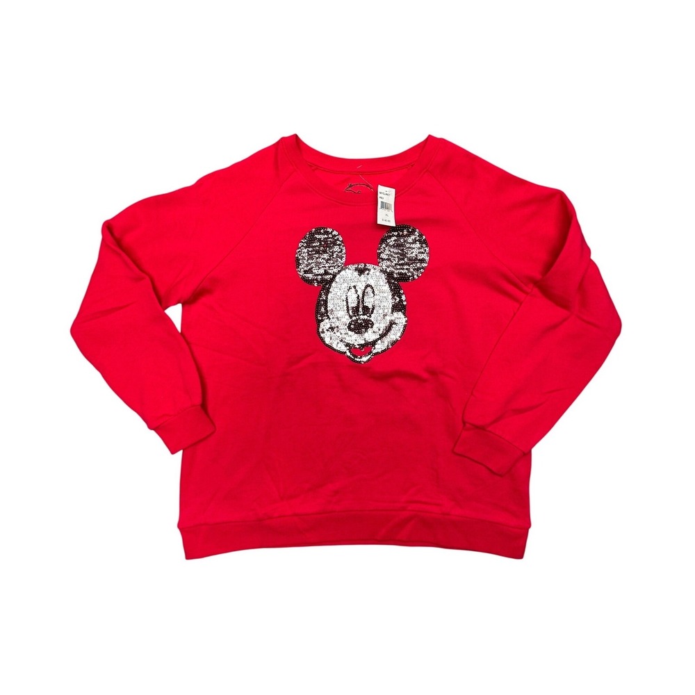 Disney Mickey Mouse Red Sequin Sweatshirt Crew Neck Pullover XL MYSJN01 Kidcore